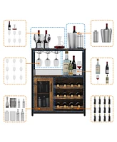 gaomon Wine Bar Cabinet with Detachable Wine Rack, Bar Rack Cabinet with Glass Holder and 1 Drawer, Mesh Door