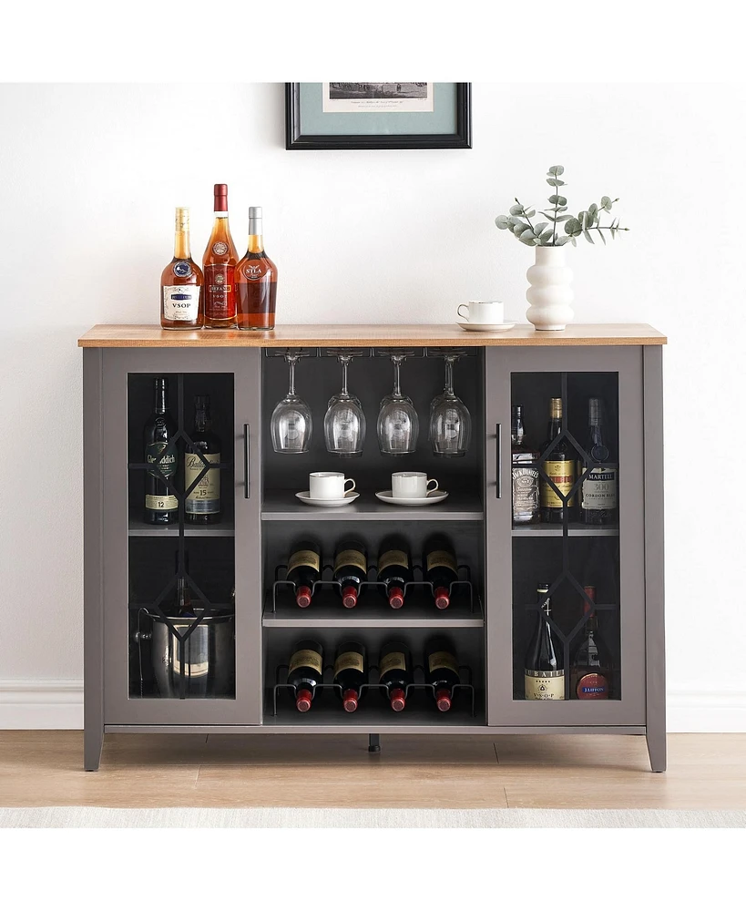 gaomon Wine Bar Cabinet with Led Light,Home Coffee Cabinet with Wine and Glass Rack,Kitchen Buffet Sideboard with Storage,Dark Grey