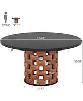 Tribesigns Round Dining Table for 4-6 People, 47-Inch Dining Table Farmhouse Kitchen Table, Dining Room Table with Wood Rectangular Block Base, Circle