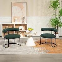 Boucle Dining Chairs Set of 2, Mid-Century Modern Curved Backrest Chair, Round Upholstered Kitchen Chairs (Emerald Boucle)
