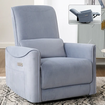 Blue Swivel and Rocker Power Recliner Chair, Heavy Duty Motion Mechanism with Usb and Type-c Ports