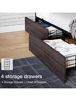 gaomon Full/Queen/King Bed Frame With Headboard,Industrial Platform 4 Storage Drawers And Charge Station,Strong Metal Slats Suppor