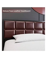gaomon Full/Queen Size Faux Leather Platform Bed Frame With Upholstered Headboard