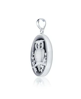 Bling Jewelry Black Carved Oval Branch Small Owl Cameo Pendant Necklace For Women .925 Sterling Silver