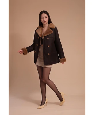 Women's Leather Sheepskin Coat, Brown, Created for Macy's