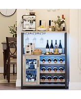 gaomon 3-Tier Wine Bar Cabinet with Led Lights, Detachable Wine Rack and Storage Space,Grey