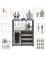 gaomon 3-Tier Wine Bar Cabinet with Led Lights, Detachable Wine Rack and Storage Space,Grey