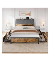 gaomon Full Bed Frame With Charging Station And 4 Storage Drawers, Metal Platform Bed With Ergonomic Large Storage Headboard, Noise-Free, No Box Sprin