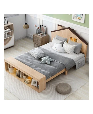 gaomon Full Size Bed Frame Kids, Kids Bed With Led Lights, Headboard, Multi-Storage Space Kids Full Size Bed Frame For Bedroom, No Box Spring Required