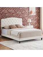 gaomon Upholstered Bed Frame With Adjustable Headboard, Faux Leather Platform Bed Queen Size, Button Tufted Design, Wooden Slat Support, No Box Spring