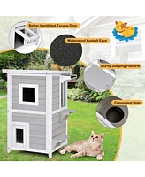 Gouun 2-Story Wooden Cat House with Escape Door Rainproof