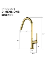 Mondawe Modern Single Handle Pull-Down Sprayer Kitchen Faucet in Brushed Gold