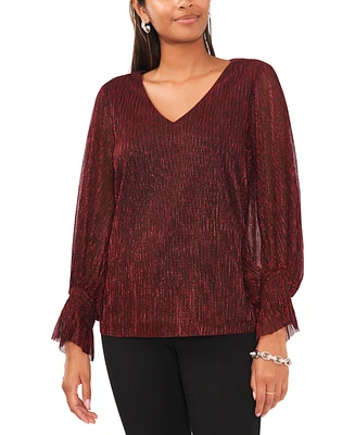 Vince Camuto Women's Metallic V-Neck Sheer-Sleeve Top