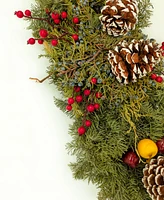 International Christmas Innovation Fresh Noble Fir Berried Juniper Centerpiece with Faux Berries and Faux Apples