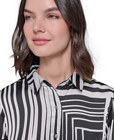 Karl Lagerfeld Paris Women's Printed Bungee-Sleeve Top