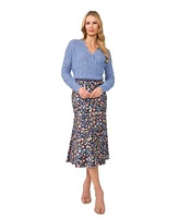 Cece Womens Pointelle Knit Wrap Sweater Floral Print Midi Skirt