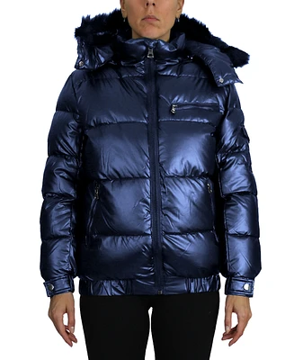 Galaxy By Harvic Women's Full Zip Heavyweight Bubble Jacket with Detachable Faux Fur Hood