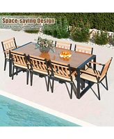 Costway 9 Pieces Patio Dining Set with Soft Cushions and 1.9" Umbrella Hole for Garden