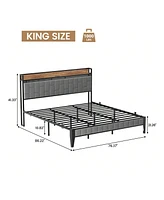 gaomon Full/Queen/King Size Bed Frame With Charging Station, Led Bed Frame With Storage Headboard, Upholstered Platform Bed Frame
