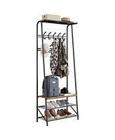 gaomon Hall Tree With Shoe Storage Bench, 4-In-1, Steel Frame With 10 Hooks for Entryway, Freestanding Coat Rack Stand