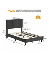 gaomon Platform Bed Frame, Linen Upholstered Bed Frame, Wooden Slats Support, No Box Spring Needed