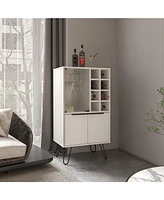 Lutak Bar Cabinet with 2 Doors, 9 Shelves, and 1 Glass Panel, White Washed Oak