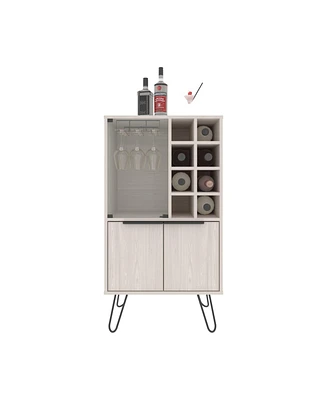 Lutak Bar Cabinet with 2 Doors, 9 Shelves, and 1 Glass Panel, White Washed Oak