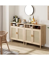 gaomon Sideboard Buffet Storage Cabinet, Rattan Kitchen Cabinet with 2 Doors/Shelf