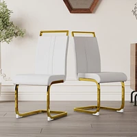 Modern Dining Chairs, Pu Faux Leather High Back Upholstered Side Chair with C-shaped Tube. Plating Golden Metal Legs for Dining Room Kitchen Vanity Pa