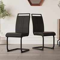 Modern Dining Chairs, Pu Faux Leather High Back Upholstered Side Chair with C-shaped Tube. Black Metal Legs for Dining Room Kitchen Vanity Patio Club