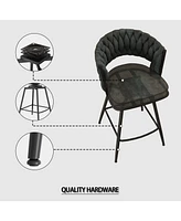 Bar Chair Suede Woven Bar Stool Set of 4,Black legs Barstools No Adjustable Kitchen Island Chairs,360 Swivel Bar Stools Upholstered Bar Chair Counter