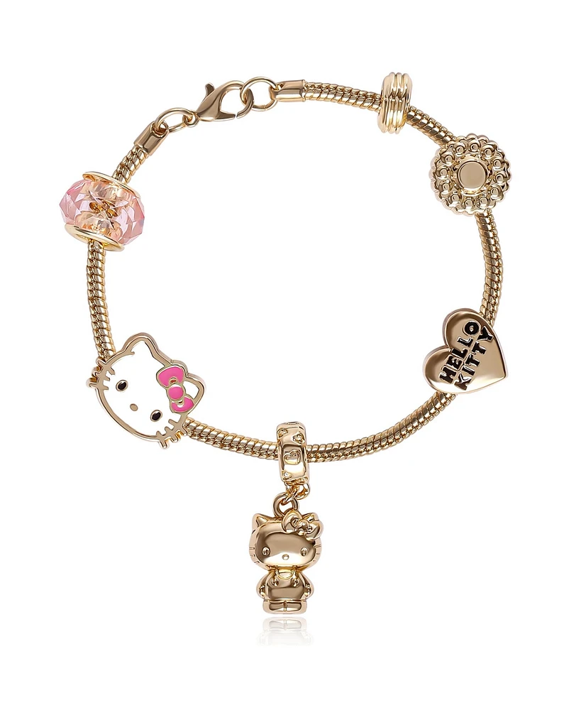 Hello Kitty Sanrio 7'' Fashion Charm Bead Bracelet with Pink and Gold Tone Enamel Beads