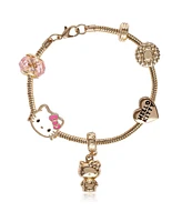 Hello Kitty Sanrio 7'' Fashion Charm Bead Bracelet with Pink and Gold Tone Enamel Beads