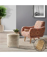 Casafield 17" Round Storage Ottoman with Lid - Whitewash, Handwoven Footstool for Living Room, Bedroom, Bathroom, Home Office