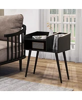Costway Mid Century Modern End Table with Open Shelves Metal Support Legs for Bedroom