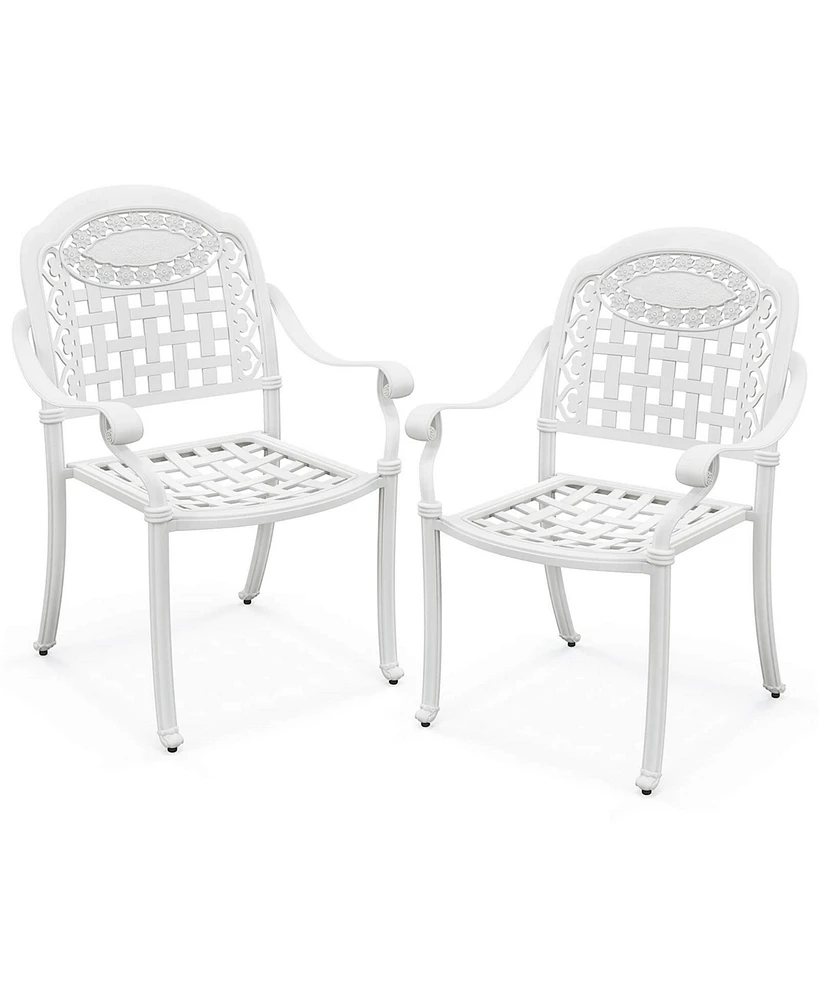 Costway 2 Pcs Patio Cast Aluminum Armrest Chairs Dining Stackable Outdoor