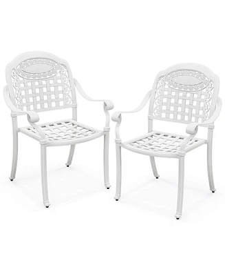 Costway 2 Pcs Patio Cast Aluminum Armrest Chairs Dining Stackable Outdoor