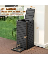 Costway 1 Pcs 31 Gallon Outdoor Trash Can Waste Bin with Dual Lid & Pull-out Drawer Backyard