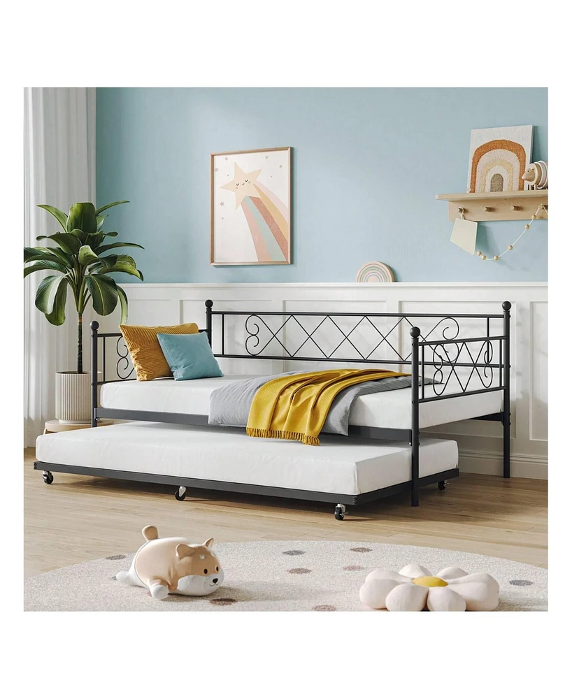 gaomon Twin Size Daybed Frame Heavy Duty Metal Slats Mattress Foundation Platform Sofa Bed With Headboard For Bedroom, Living Room, Guest Room