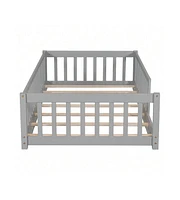 gaomon Children Twin Floor Bed Floor Bed Solid Wood Floor Bed Frame With Sturdy Slats And Safety Fence For Girls Boys Teens
