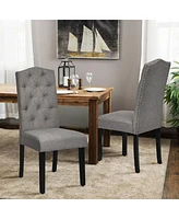 Gymax Set of Tufted Dining Chair Upholstered w/ Nailhead Trim & Rubber Wooden Legs