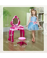 Qaba Kids Vanity Set with Mirror and Stool, Light and Sound, 15 Accessories