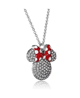 Disney Minnie Mouse Fashion Red Polka Dot Bow Crystals Pave Necklace