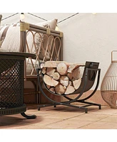 Outsunny 17" Folding Firewood Rack with Carrier, Wood Storage Holder