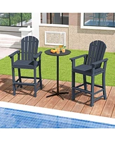 Costway Outdoor Hdpe Bar Height Stool Patio Tall Chair Armrest Footrest All Weather