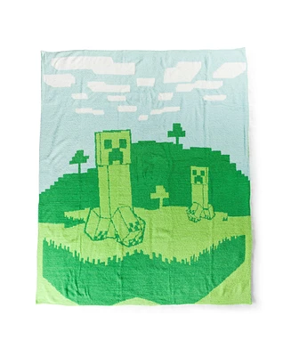 Saturday Park Minecraft Creepers and Trees 50x60 Feather Knit Throw Blanket