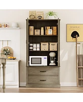 gaomon 65" Tall Kitchen Pantry Cabinet, Kitchen Cabinet with 2 Drawers & Barn Doors, Farmhouse Storage Cabinet with particleboard