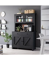 gaomon Kitchen Pantry Cabinet with Microwave Stand, Freestanding Hutch Cabinet with Buffet Cupboard,Black