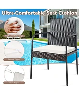 Gymax Set of 4 Rattan Wicker Dining Chairs Patio Outdoor w/ Cushion Armrest