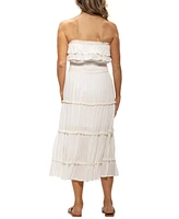 Dotti Women's Ruffled Smocked-Waist Tiered Cover-Up Dress